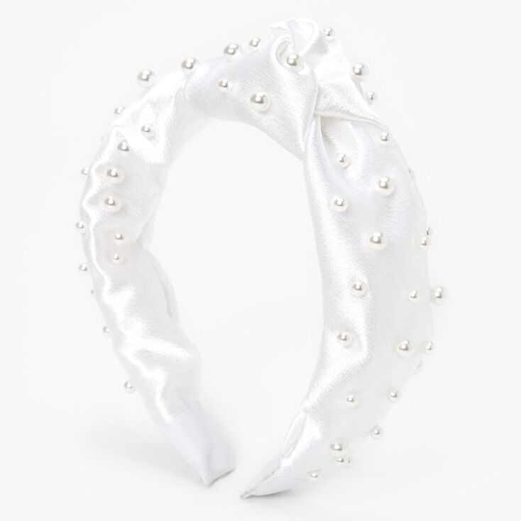 Satin Pearl Knotted Headband - White,