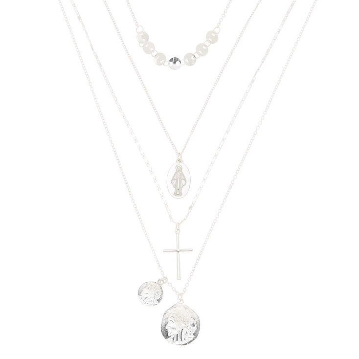 Silver Relic & Cross Multi Strand Necklace,