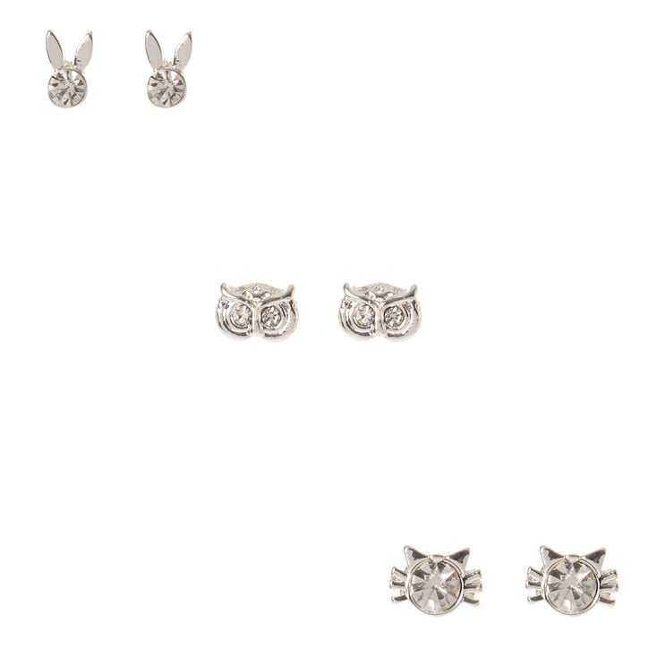 Silver Tone & Faux Crystal Animal Stud Earrings,