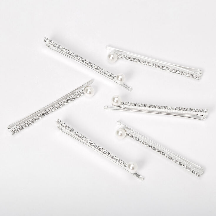 Silver Rhinestone & Pearl Tip Bobby Pins - 6 Pack,