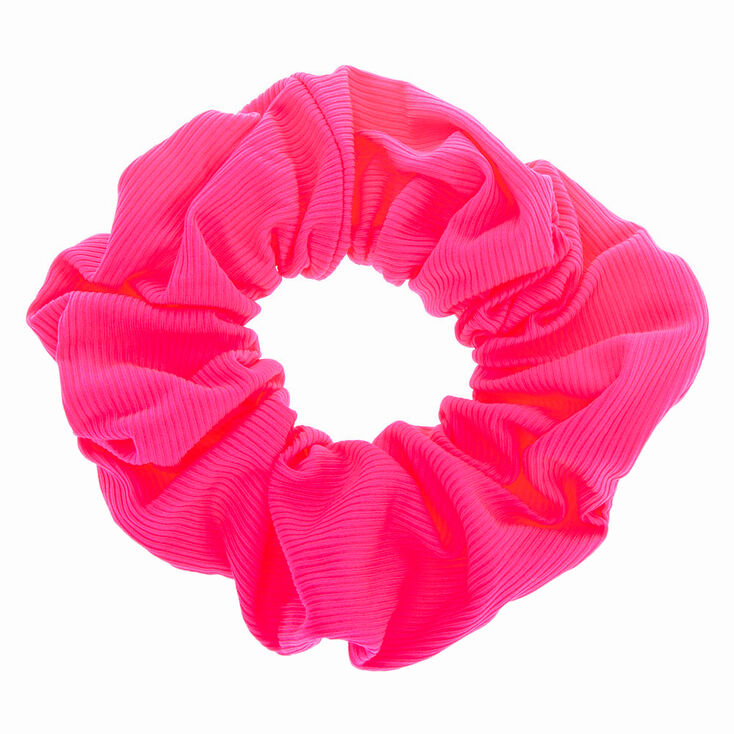 Medium Ribbed Hair Scrunchie - Neon Pink,