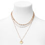 Gold Textured Coin Chain Multi Strand Necklace,