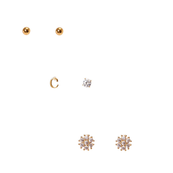18k Gold Plated "C" Initial Stud Earring Set,