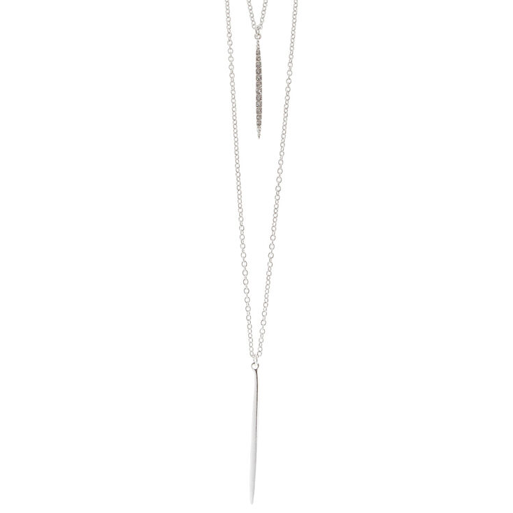 Silver Layered Rhinestone & Polished Spike Pendant Necklace,
