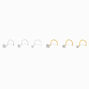 22G Mixed Metal Sterling Silver Graduated Cubic Zirconia Nose Studs - 6 Pack,