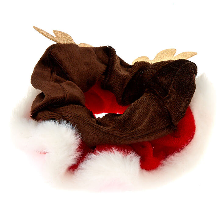Medium Santa &amp; Reindeer Hair Scrunchies - 2 Pack,