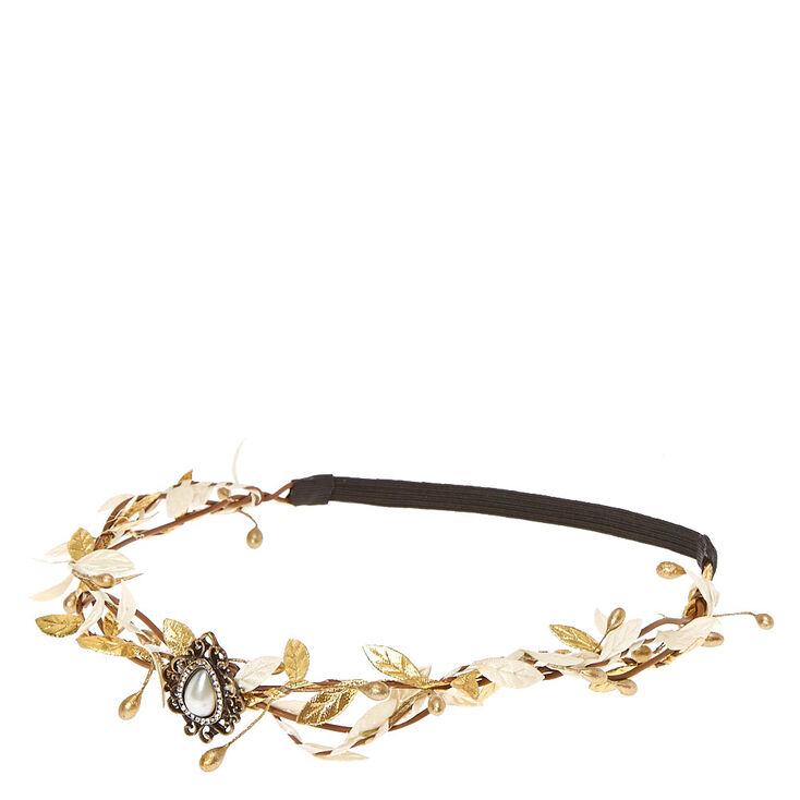 Gold & Ivory Leaf Flower Crown Headwrap,