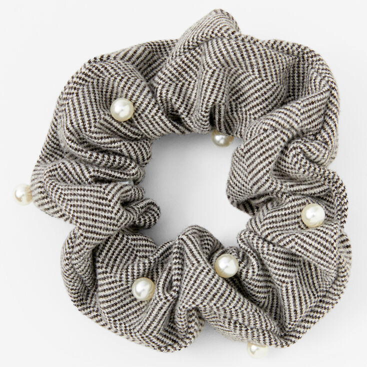 Giant Tweed Pearl Hair Scrunchie - Gray,