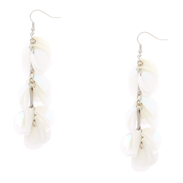 3.5" Holographic Confetti Drop Earrings - White,