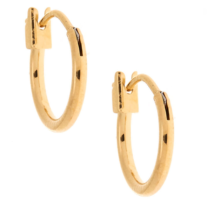 18kt Gold Plated 12mm Hinged Hoop Earrings,