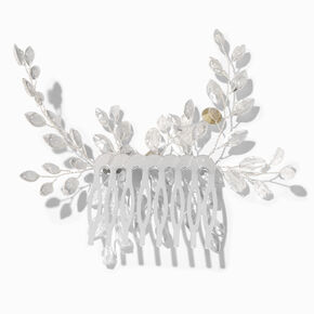 Silver Rhinestone Floral Spray Hair Comb,