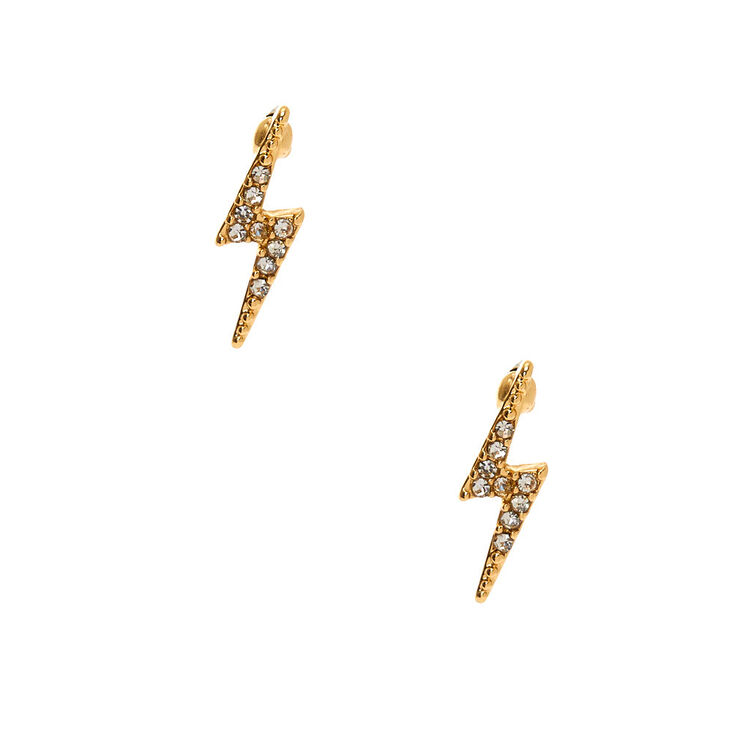 Gold Lightning Bolt Stud Earrings,