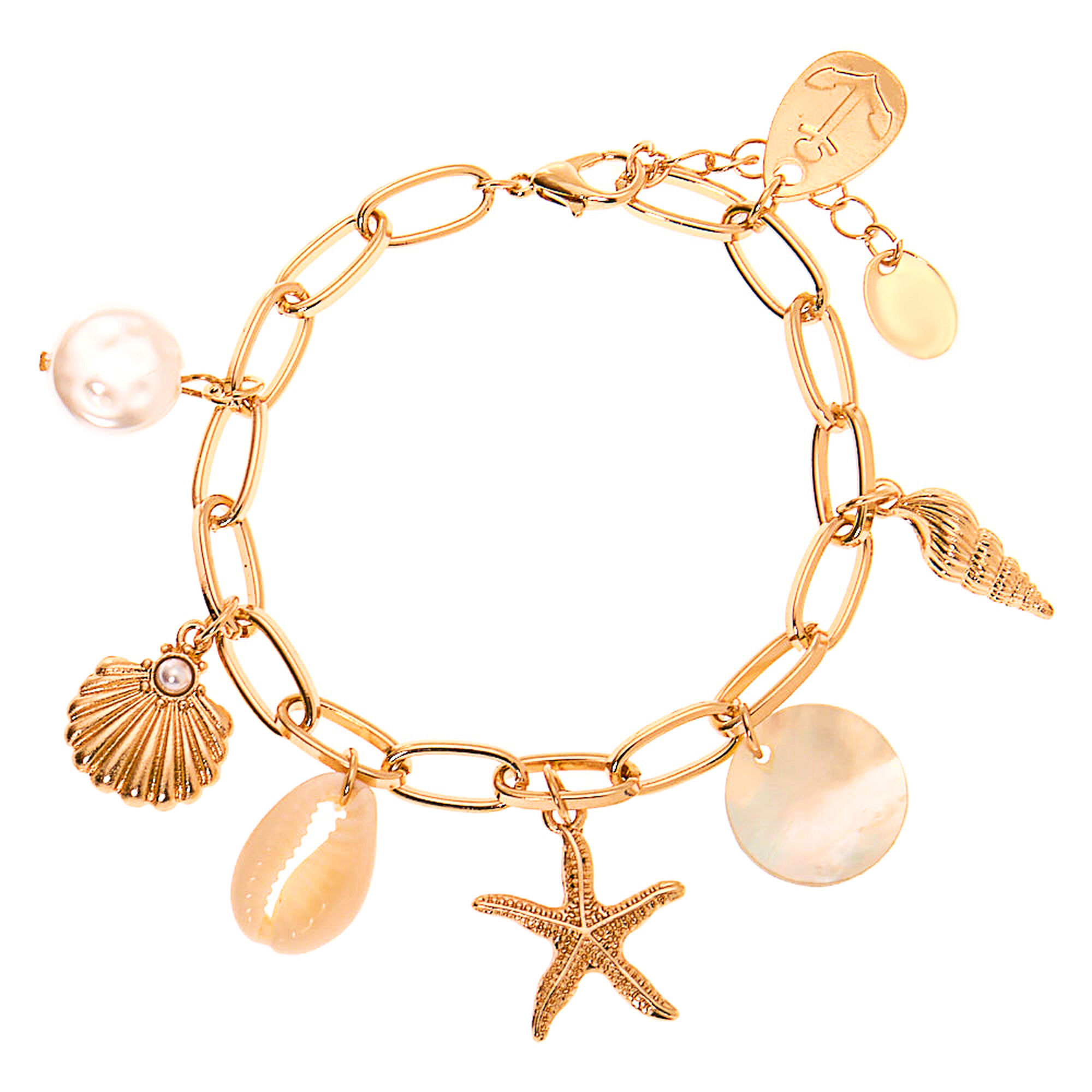 Chain Charm Bracelet Gold Charm Bracelet Gold and Black Bracelet Beach Bracelet Gold Starfish Charm Bracelet Starfish Bracelet