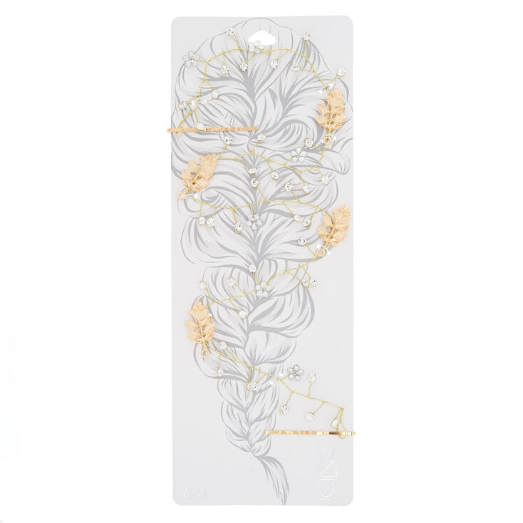 Long Gold-Tone Imitation Crystal Hair Vine,