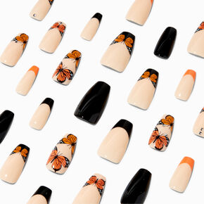 Monarch Butterfly Squareletto Vegan Faux Nail Set - 24 Pack,