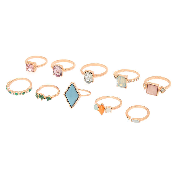 Pastel Bling Multi-Size Rings - 10 Pack,