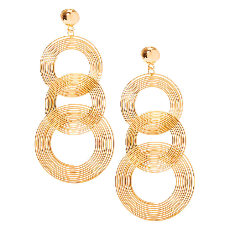 Gold 3.5" Spiral Ring Drop Earrings,