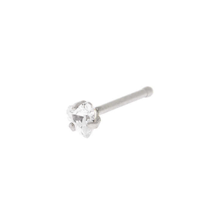 Silver Cubic Zirconia 20G Heart Nose Stud,