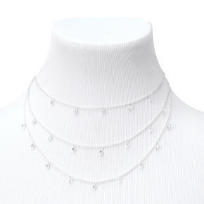 Silver-tone Cubic Zirconia Confetti Multi-Strand Necklace,