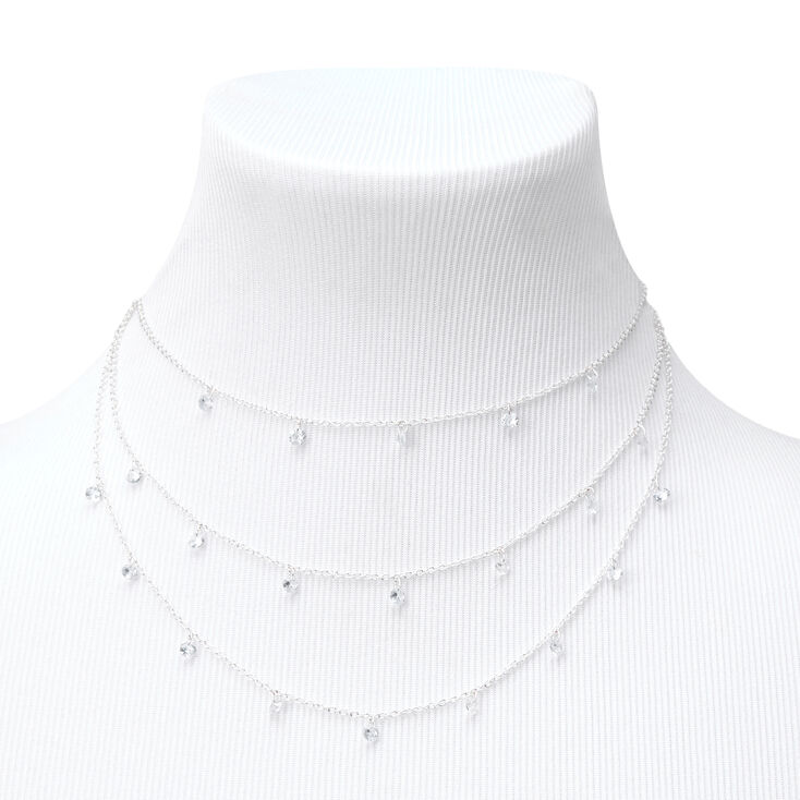 Silver-tone Cubic Zirconia Confetti Multi-Strand Necklace,