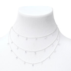 Silver Crystal Confetti Multi Strand Necklace,