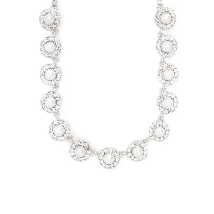 Pearl &amp; Rhinestone Pav&eacute; Circles Statement Necklace,