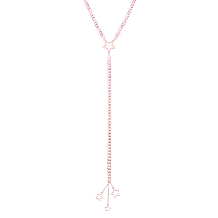 Metallic Pink Stars Y Chain Necklace,