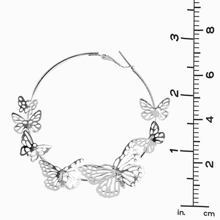 Silver 60MM Filigree Butterfly Hoop Earrings,