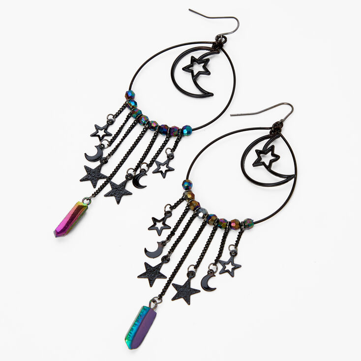 Black 4.5&quot; Celestial Crystal Hoop Drop Earrings,