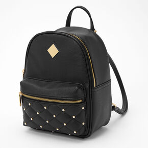 Faux Leather Pearl Studded Small Backpack - Black,
