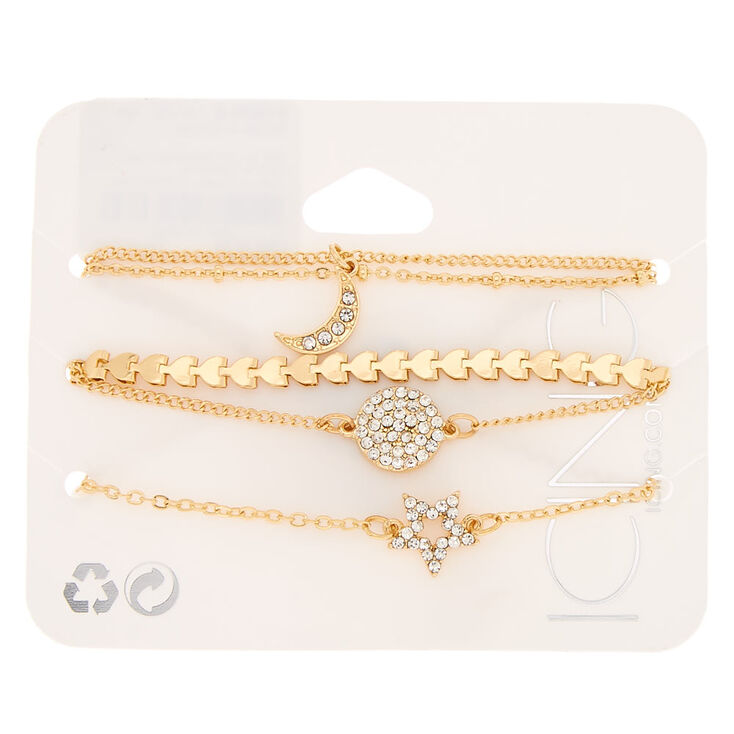 Gold Celestial Stone Chain Bracelets - 5 Pack,