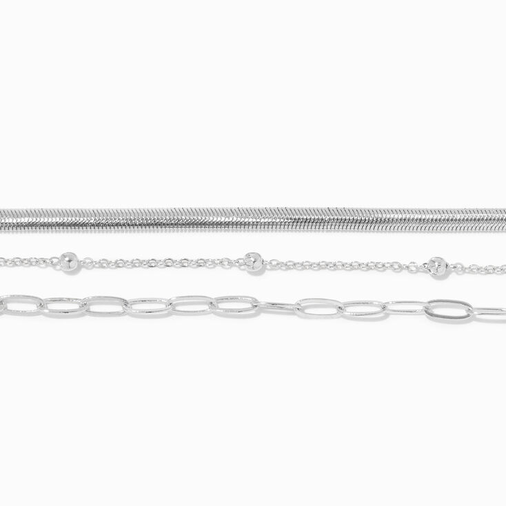 Silver Mixed Chain Multi-Strand Bracelet,