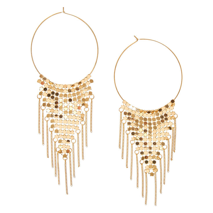Gold Tone Triangular Mesh Hoop Earrings,
