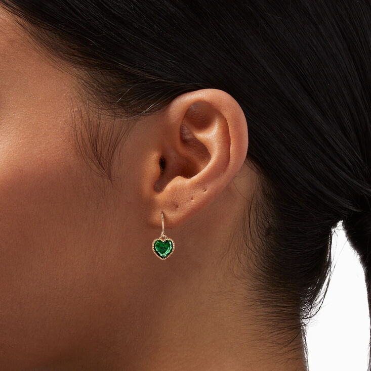 Green Heart 0.5&quot; Gold Drop Earrings,
