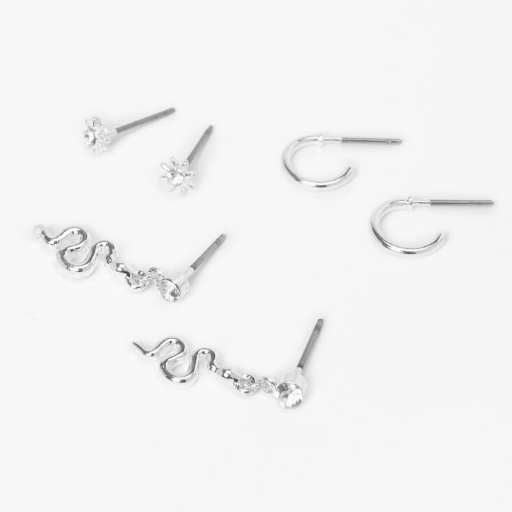 Silver Snake &amp; Hoop Stud Earring Stackables Set &#40;3 Pack&#41;,
