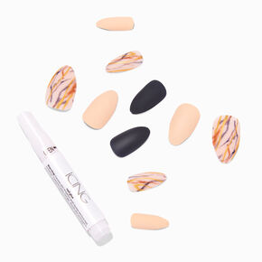 Tan Marble Stiletto Vegan Faux Nail Set - 24 Pack,
