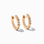 Gold Cubic Zirconia Three Stone 10MM Huggie Hoop Earrings,