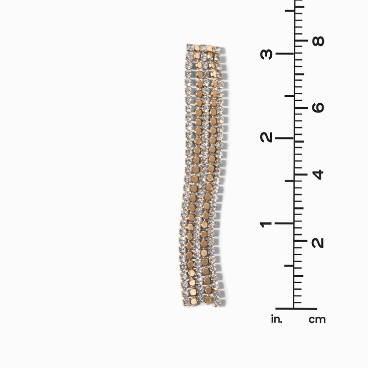 Gold Rhinestone Linear Fringe 3&quot; Drop Earrings,