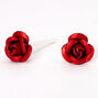 Sterling Silver Rose Stud Earrings - Red,