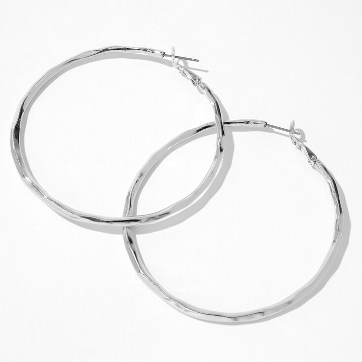 Silver 80MM Molten Hoop Earrings,