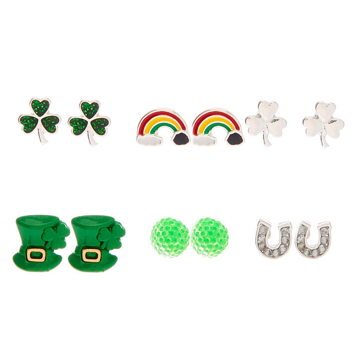 Silver St. Patrick's Day Stud Earrings - 6 Pack,