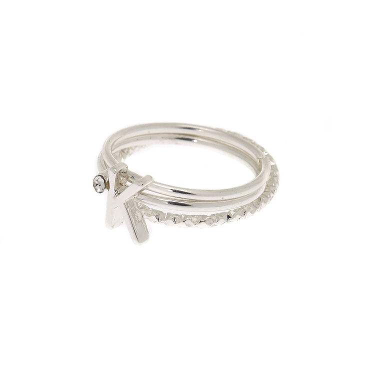 Silver Initial Midi Rings - K, 3 Pack,