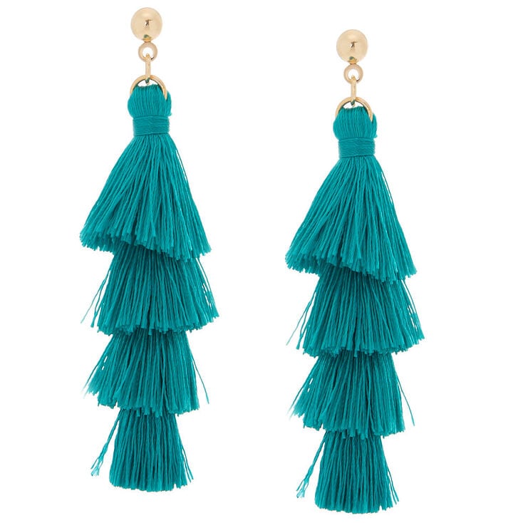 2.5" Tiered Tassel Drop Earrings - Green,