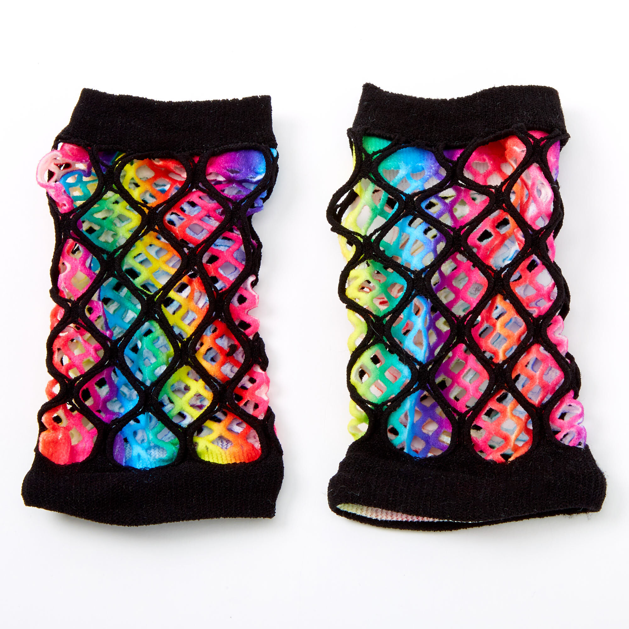 Rainbow Tie Dye Layered Fishnet Gloves Icing US