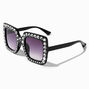 Black Rhinestone Studded Square Sunglasses,