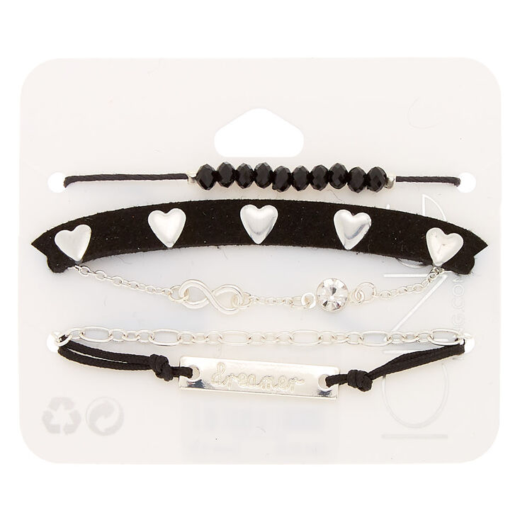 Silver Dreamer Chain Bracelets - Black, 5 Pack,