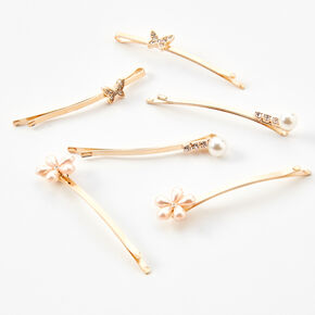 Flowers &amp; Butterflies Hair Pins - Gold/6 Pack,