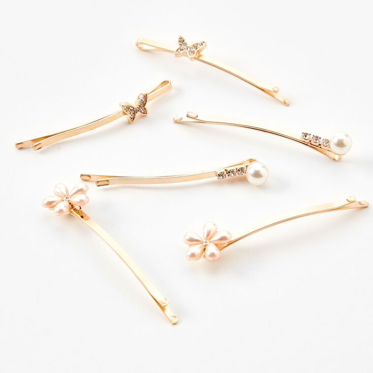 Flowers &amp; Butterflies Hair Pins - Gold/6 Pack,