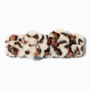 Leopard Furry Plush Makeup Bow Headwrap,