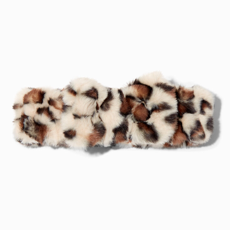 Leopard Furry Plush Makeup Bow Headwrap,